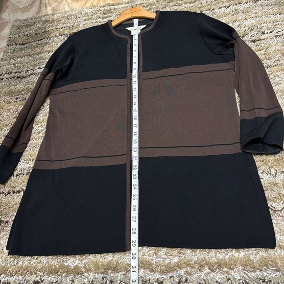 Exclusively Misook Large Cardigan Sweater Jacket Black Brown Open Front - Picture 10 of 10